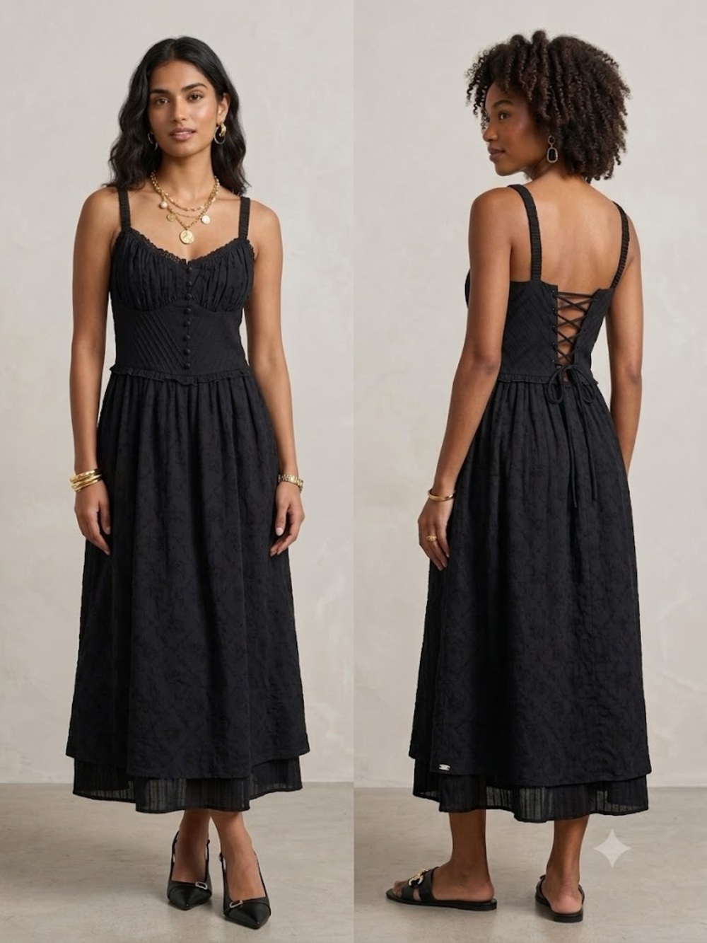 Commense Lace-Detail Midi Dress